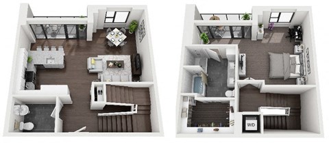 Floor plan for 1 bed, 1.5 baths, 1318 sqft